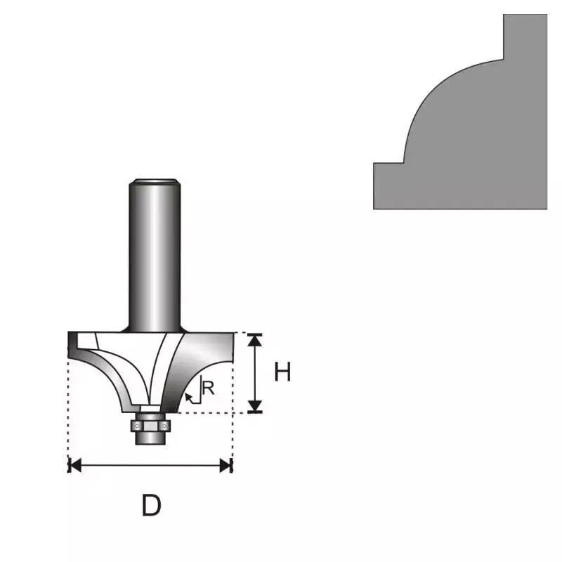 Frézka vidiová do dreva s ložiskom stopka 6mm, D 22,5mm, H 9mm, R 4,76 mm