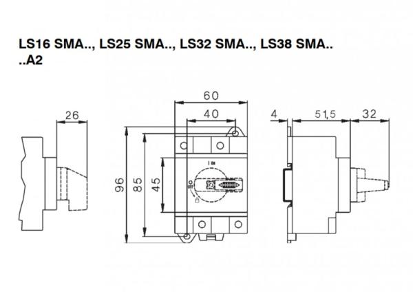 Otočný vypínač LS 16 SMA A2 pre Fotovoltaiku (DC1000V)