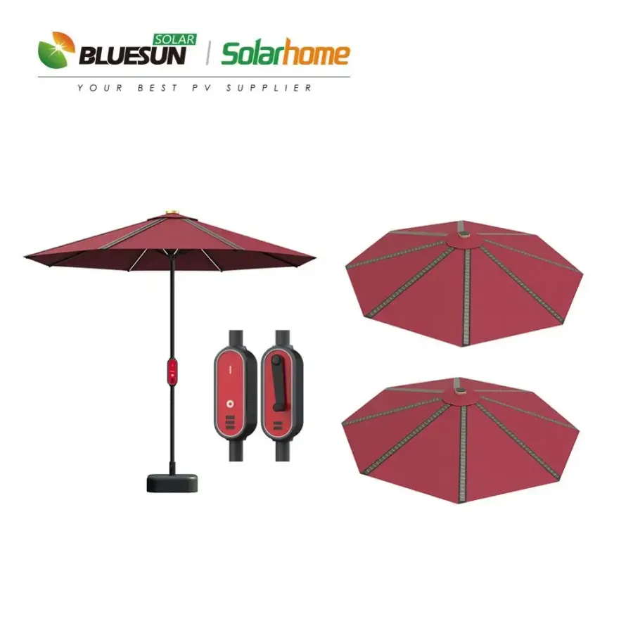 Solárny okrúhly dáždnik Bluesun. Slnečníky s USB nabíjačkou a LED osvetlením. – 4