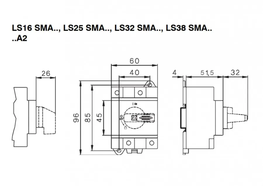 Otočný vypínač LS 16 SMA A2 pre Fotovoltaiku (DC1000V) – 2